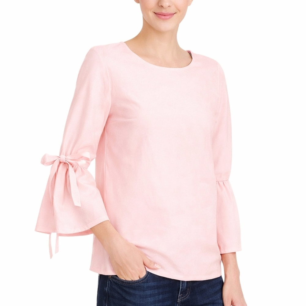 J.Crew womens bell sleeve blouse with ties. Size XS Color light pink - Picture 2 of 14